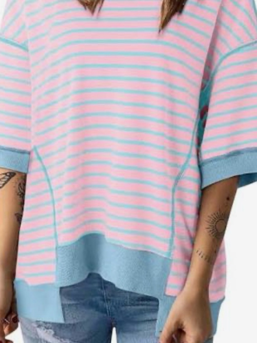 Pink Striped Oversized High Low Pullover
